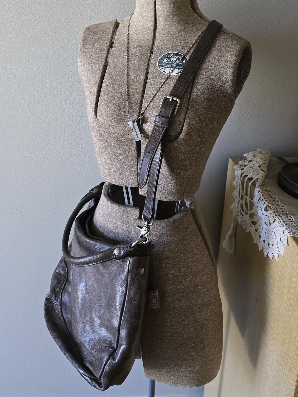 FRYE MELISSA HOBO CROSSBODY SHOULDER BAG Distressed Gray Brown LEATHER Purse